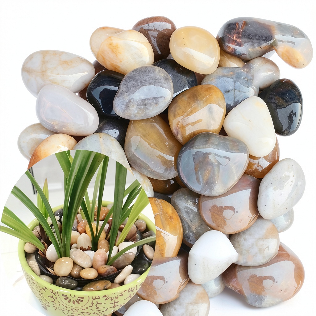 Installing QPEY Bonsai Pebbles Natural Stones Garden Decoration Rocks on a wooden desk