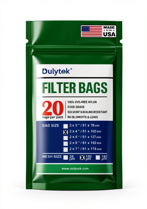 Dulytek Premium Nylon 20 Pcs Filter Bags, 100 Micron, 2" x 4", Double-Stitching, Zero Blowouts, Made in the USA-0