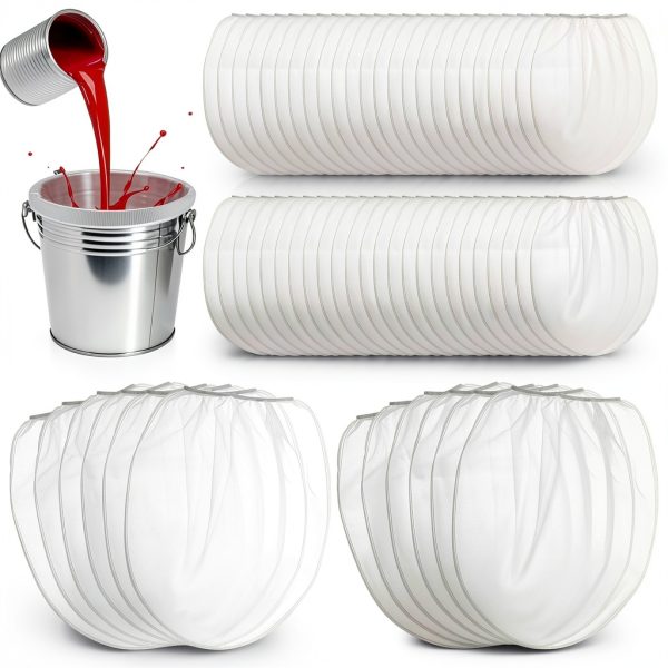 SHENLIU 60 Pieces Paint Strainer Bags 1 Gallon, White Fine Mesh Disposable Paint Filter Bag with Elastic Drawstring Top Opening for Gardening-0